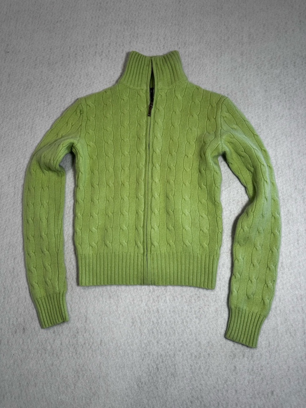 Ralph Lauren Kid’s Cashmere Lime Green Cable-Knit Zip-up sweater